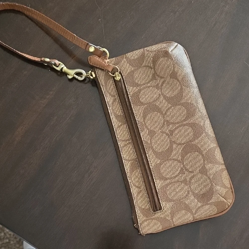 Coach Signature Tan Wristlet - Picture 7 of 15